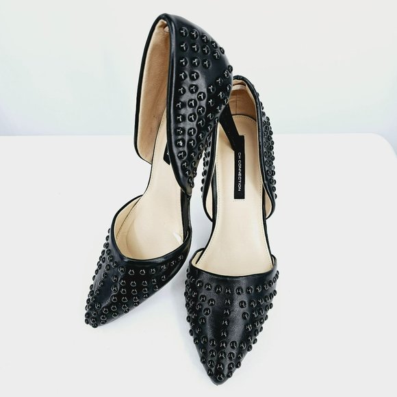 French Connection Forever D'Orsay Heels 7.5 Black Vegan Leather Studded Pointed - Picture 14 of 15
